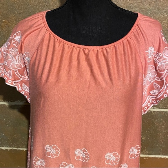 Fever Embroidered Boho Coral Top Women’s M Medium - Picture 3 of 8